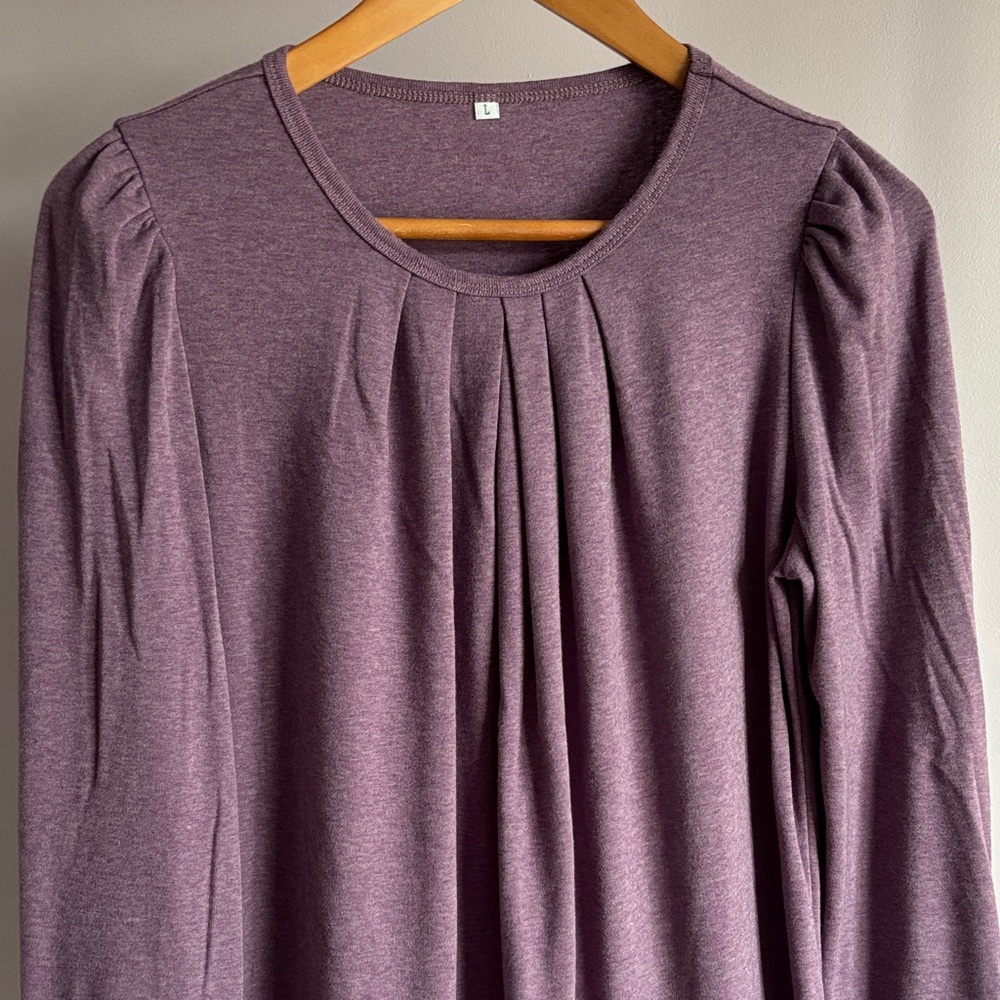 Women's Purple Pleated Long-Sleeve Top - Picture 2 of 8
